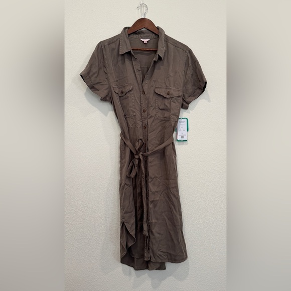 Khaki Midi Shirt Dress - Picture 3 of 6